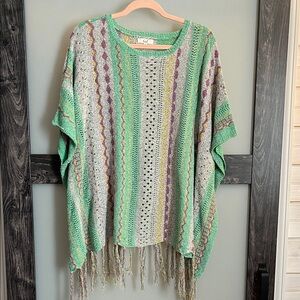 Easel Multicolor Knit Fringe Top
